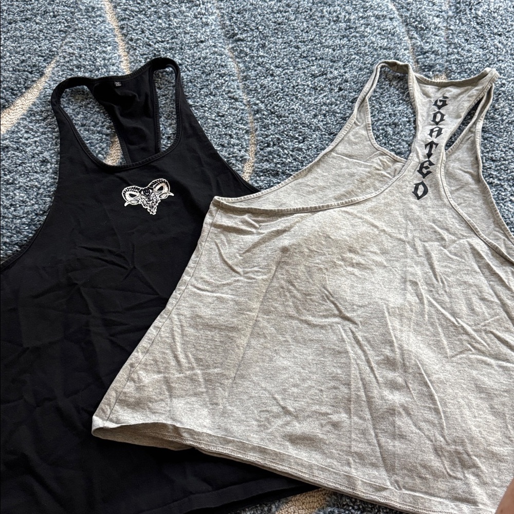 SET OF 2..Goated Like new..muscle Tank Top with Ram Skull Design-2- black & grey